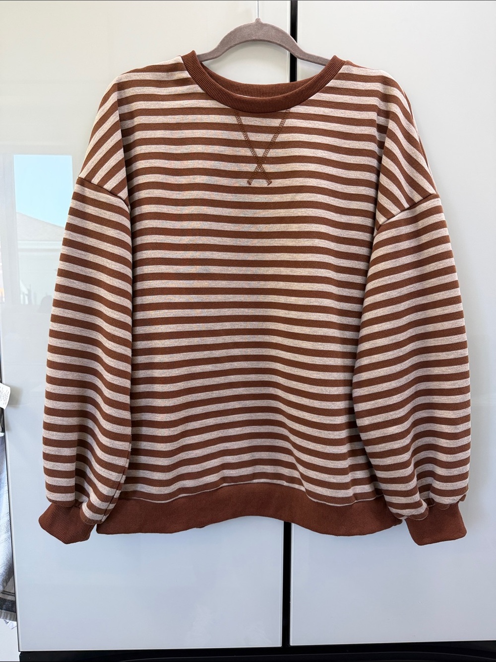 UEu Brown and Cream Striped Crewneck Sweater